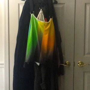 Plus size Rosegal rainbow sleeveless top with black straps.